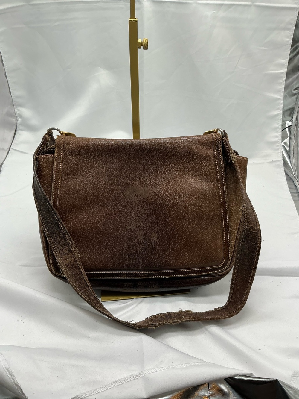Gucci Vintage Canvas & Brown Leather Shoulder Tote Bag - Imperfect Bag 👀 - Picture 13 of 15